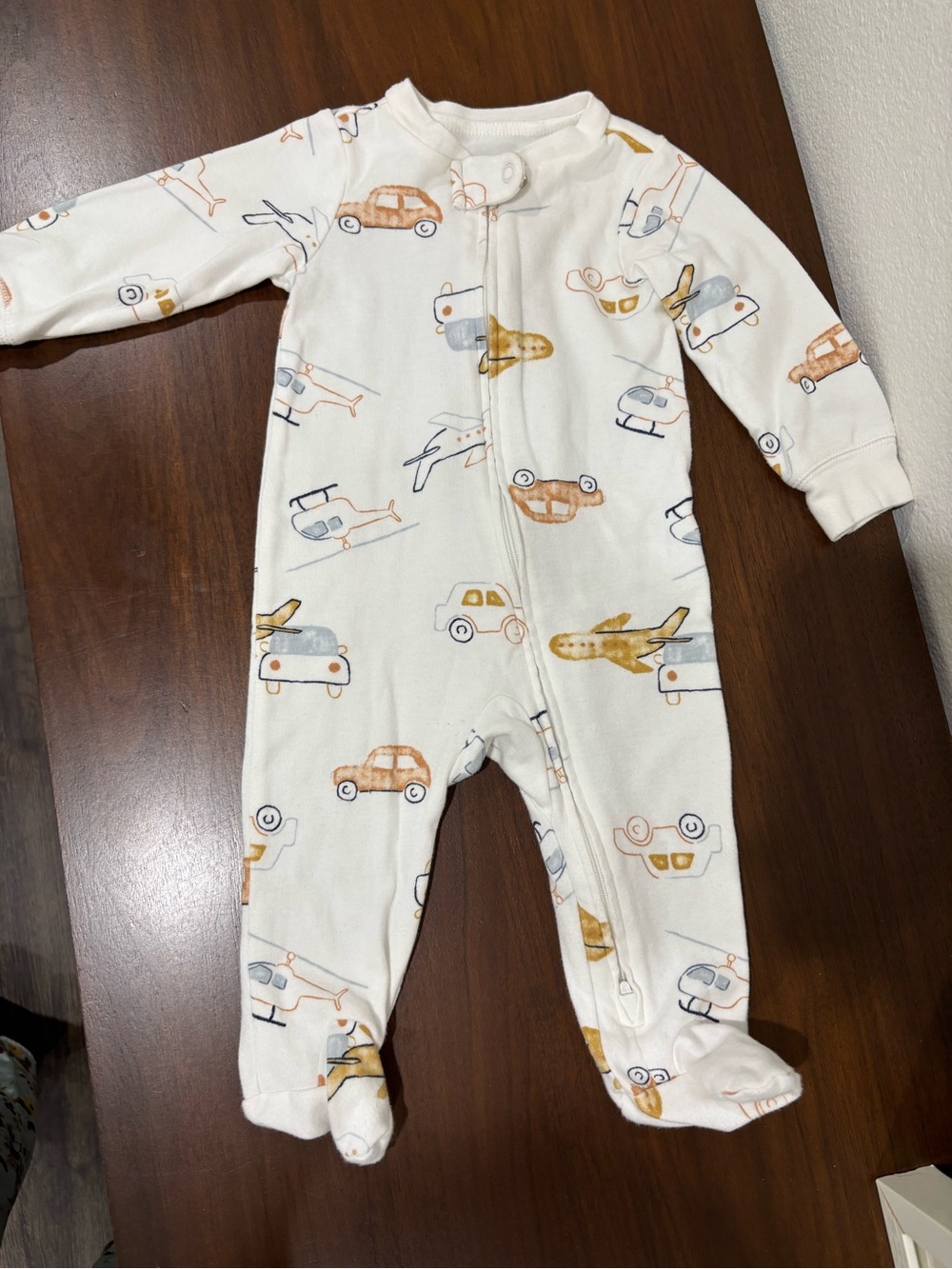 Carter's Cream Footed One-Piece with Transportation Print